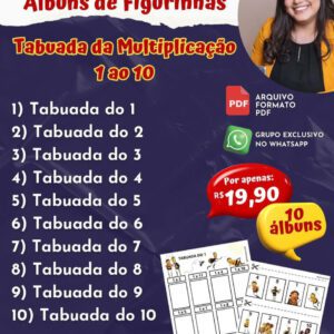 Pacotão álbuns de figurinhas da tabuada do 1 ao 10