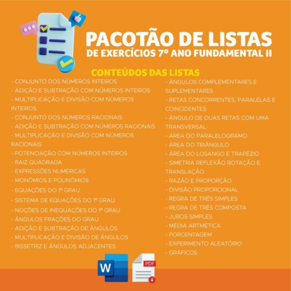 Pacotão de Listas de Exercícios do 7° ano - Image 2