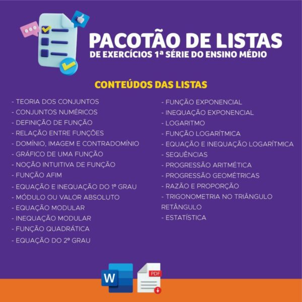 Pacotão de Listas de Exercícios 1ª série do ensino médio - Image 2