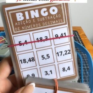 Bingo adição e subtração de números decimais - 40 cartelas e 50 fichas