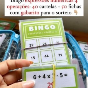 Bingo expressões numéricas 4 operações - 40 cartelas e 50 fichas