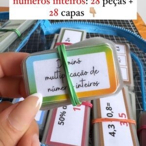 Dominó multiplicação de números inteiros 28 peças e 28 capas